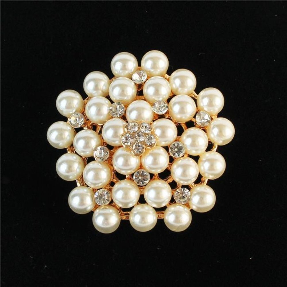 Faux Pearl and CZ Stone Brooch Pin Jewelry
